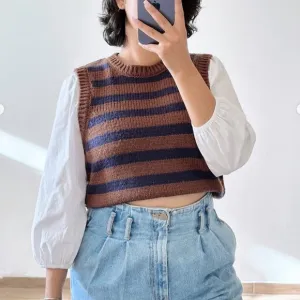 EVEREVE Gracen Stripe Two-fer Brown Navy Stripe Sz XL {3N21}