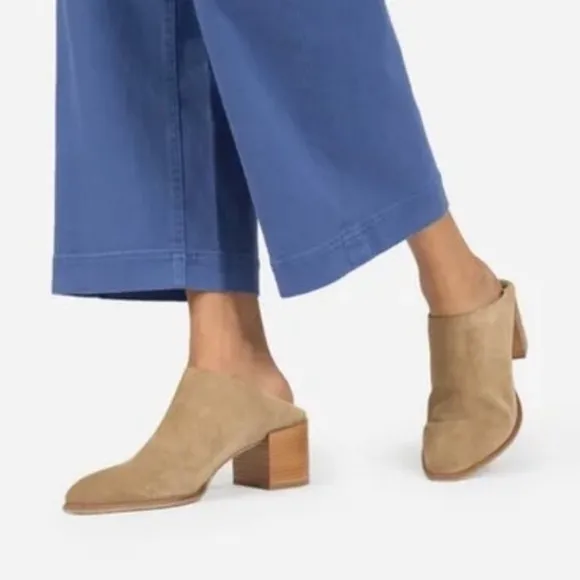 EVERLANE Suede Block Heel‎ Slip On Mules 7 | Taupe Minimalist Leather Shoes