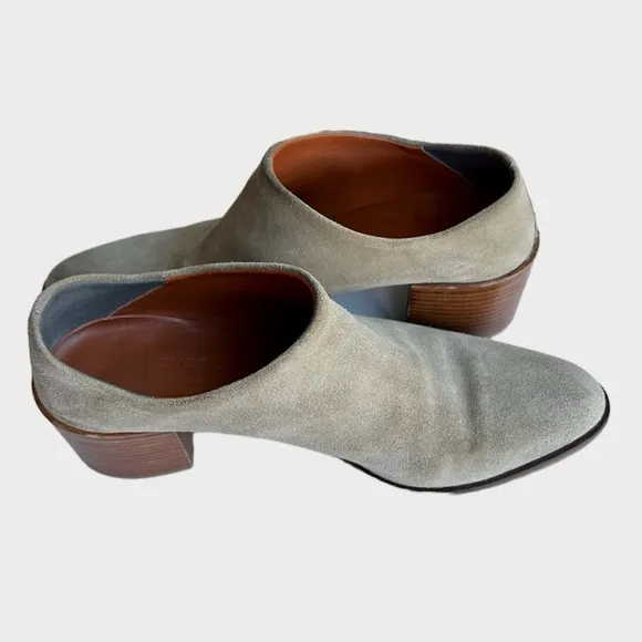 EVERLANE Suede Block Heel‎ Slip On Mules 7 | Taupe Minimalist Leather Shoes