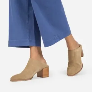 EVERLANE Suede Block Heel‎ Slip On Mules 7 | Taupe Minimalist Leather Shoes