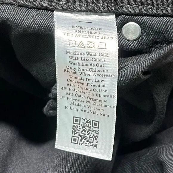 Everlane The Athletic 4-Way Stretch Organic Jean Uniform Black Men’s 33 x 32 NWT