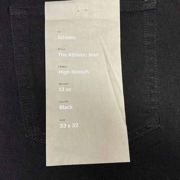 Everlane The Athletic 4-Way Stretch Organic Jean Uniform Black Men’s 33 x 32 NWT
