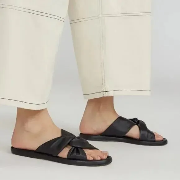 Everlane The Day Twist Sandal Womens Sz 9 Black Leather Slip On Flat Heel