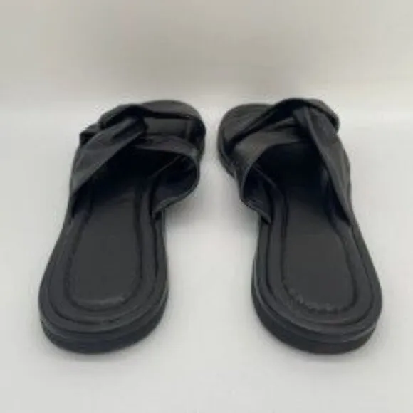 Everlane The Day Twist Sandal Womens Sz 9 Black Leather Slip On Flat Heel