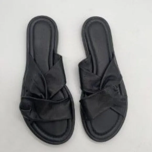 Everlane The Day Twist Sandal Womens Sz 9 Black Leather Slip On Flat Heel