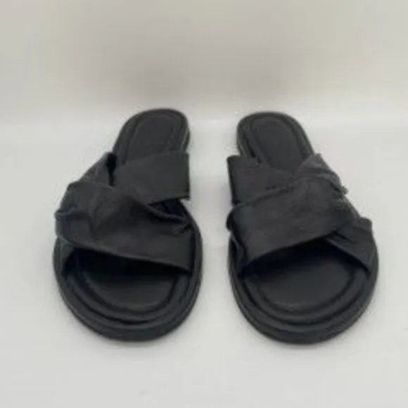 Everlane The Day Twist Sandal Womens Sz 9 Black Leather Slip On Flat Heel