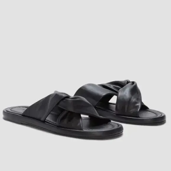 Everlane The Day Twist Sandal Womens Sz 9 Black Leather Slip On Flat Heel