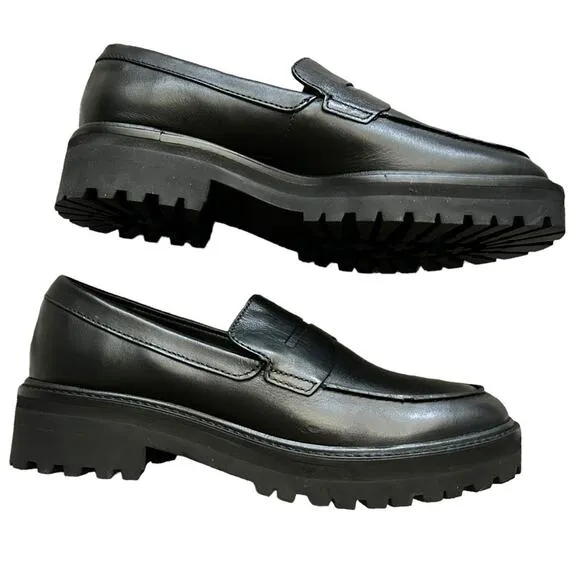 EVERLANE Women’s Leather Lug Sole Chunky Loafer in Black-Size 7