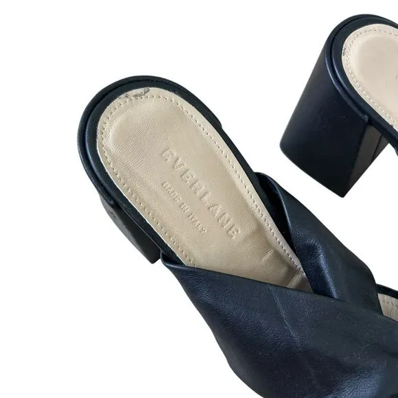 EVERLANE Women's The Day Twist Block Heel Leather Sandal in Black-Size 6.5