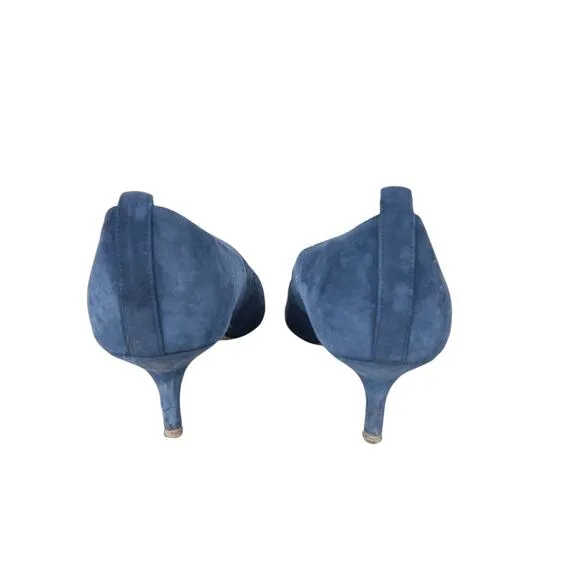 Everlane Womens The Editor Kitten Heels 8 Blue Suede Pointed Toe Corpcore Luxury