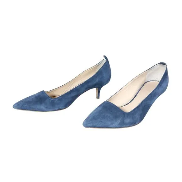 Everlane Womens The Editor Kitten Heels 8 Blue Suede Pointed Toe Corpcore Luxury