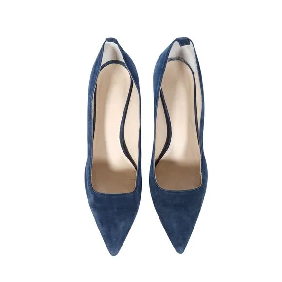 Everlane Womens The Editor Kitten Heels 8 Blue Suede Pointed Toe Corpcore Luxury
