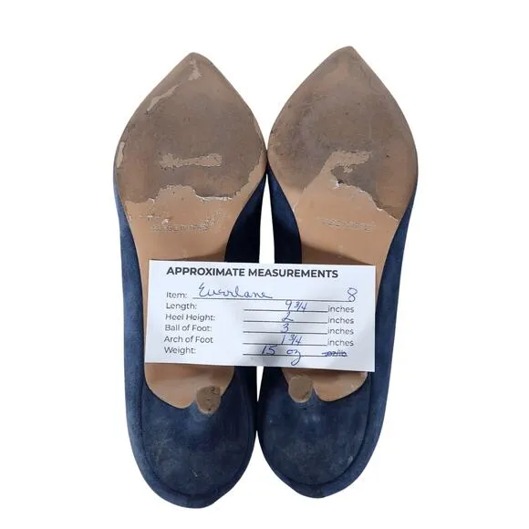 Everlane Womens The Editor Kitten Heels 8 Blue Suede Pointed Toe Corpcore Luxury