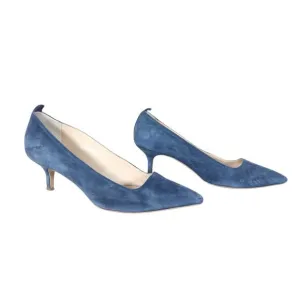 Everlane Womens The Editor Kitten Heels 8 Blue Suede Pointed Toe Corpcore Luxury