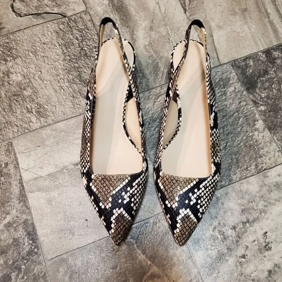 Everlane The Editor Snake Print Leather Slingback Pointed Toe Block Heels 9
