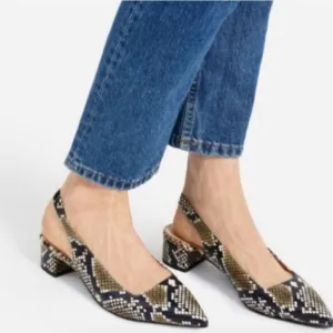 Everlane The Editor Snake Print Leather Slingback Pointed Toe Block Heels 9