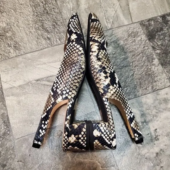 Everlane The Editor Snake Print Leather Slingback Pointed Toe Block Heels 9