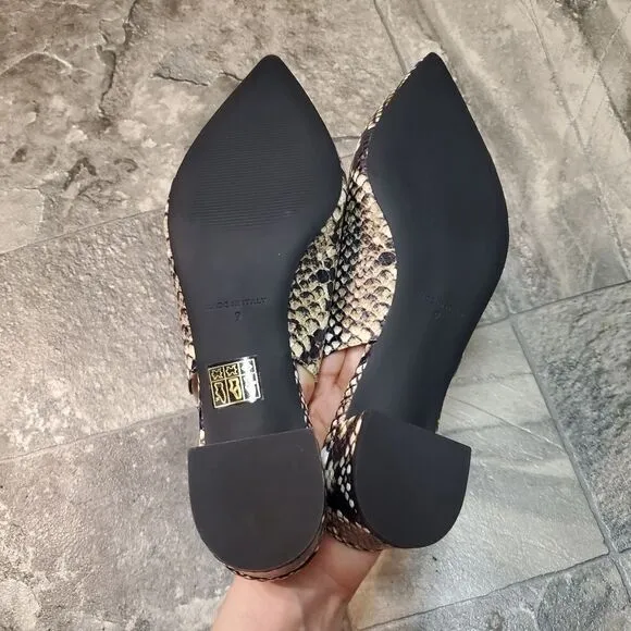 Everlane The Editor Snake Print Leather Slingback Pointed Toe Block Heels 9