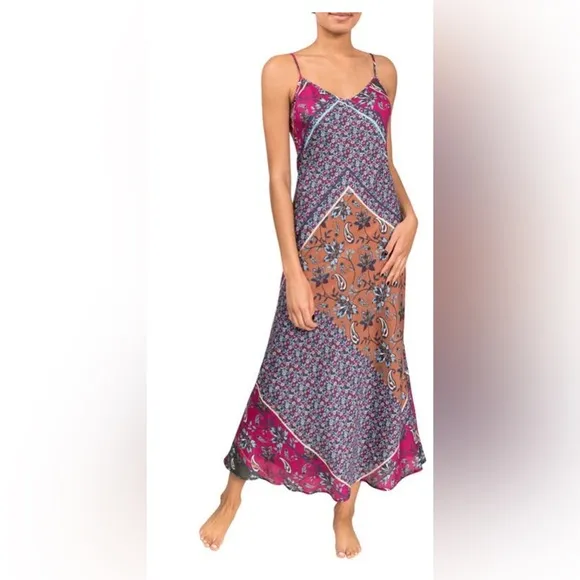 Everyday Ritual Angelina Cotton &amp; Silk Slip Nightgown Navy English Garden SZ Sm