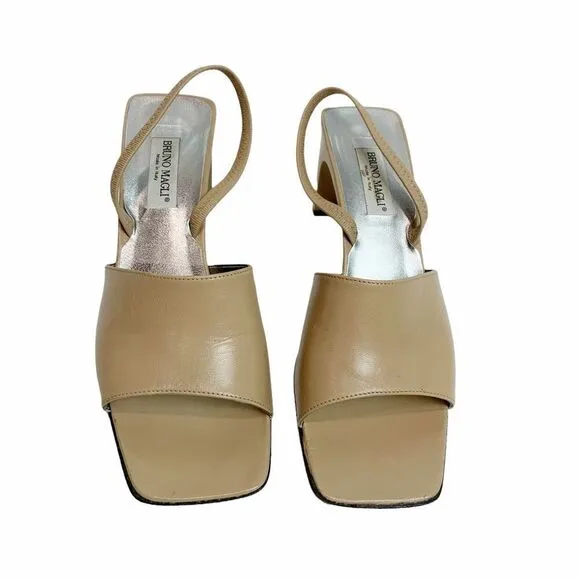 Excellent Bruno Magli Tam Leather Slingback Heel Sandal Size 7