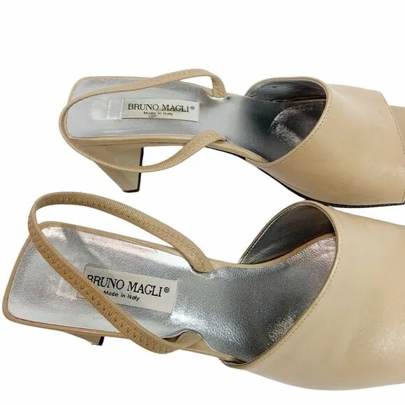 Excellent Bruno Magli Tam Leather Slingback Heel Sandal Size 7