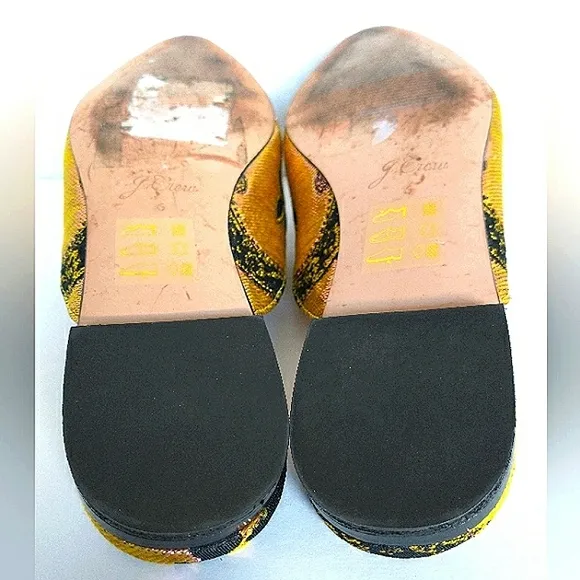 Excellent Used Pair J. Crew Marina Marigold/Black Brocade Pointed Toe Flat Mule