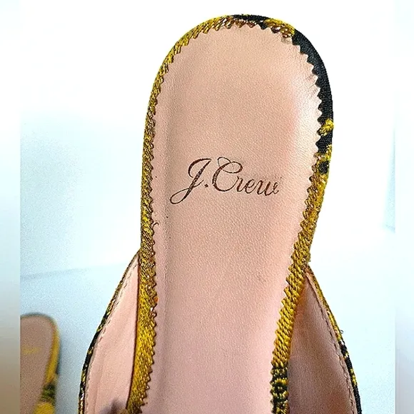 Excellent Used Pair J. Crew Marina Marigold/Black Brocade Pointed Toe Flat Mule