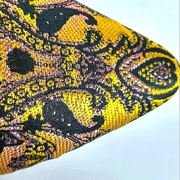Excellent Used Pair J. Crew Marina Marigold/Black Brocade Pointed Toe Flat Mule