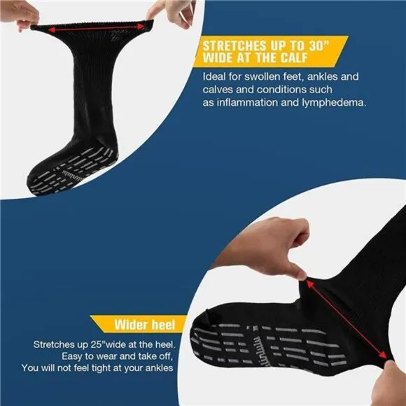 Extra Width Socks for Swollen Feet-4 Pairs Hospital Grip Socks,Bariatric Socks