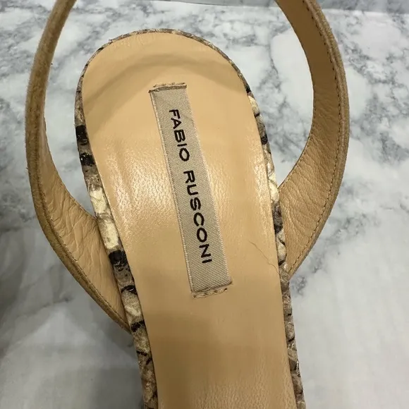 Fabio Rusconi Tan Suede Slingback Heels snakeskin 2”heels sz 36