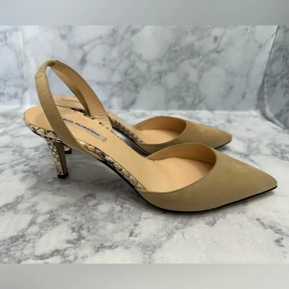 Fabio Rusconi Tan Suede Slingback Heels snakeskin 2”heels sz 36