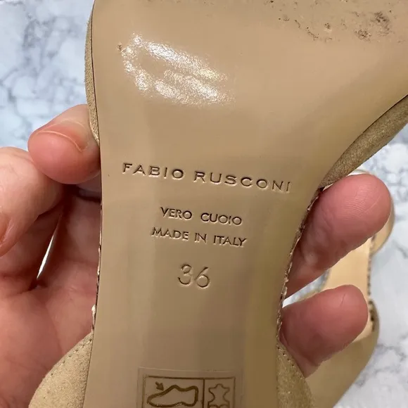 Fabio Rusconi Tan Suede Slingback Heels snakeskin 2”heels sz 36