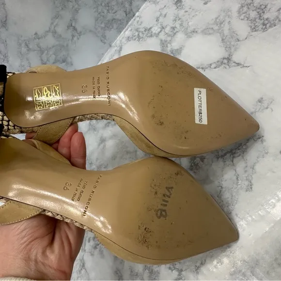 Fabio Rusconi Tan Suede Slingback Heels snakeskin 2”heels sz 36