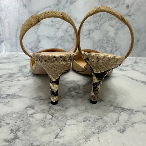 Fabio Rusconi Tan Suede Slingback Heels snakeskin 2”heels sz 36