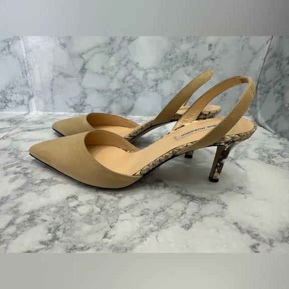 Fabio Rusconi Tan Suede Slingback Heels snakeskin 2”heels sz 36