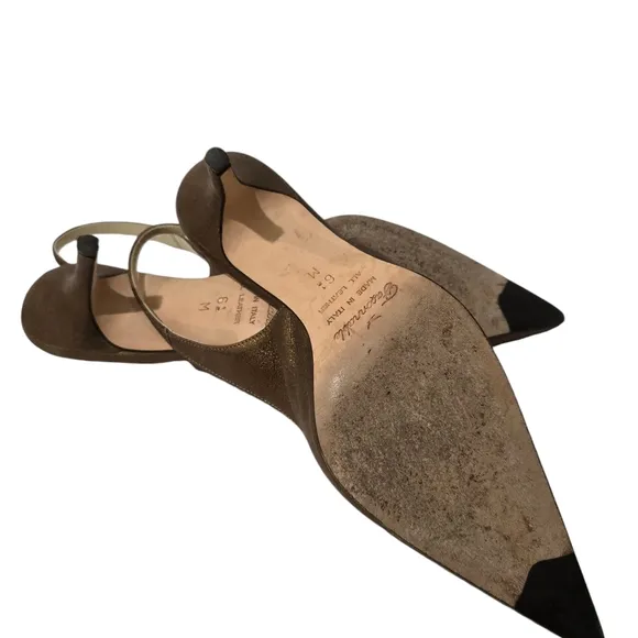 Faconnable Bronze Gold Pointed Toe Slingback Heels 6.5