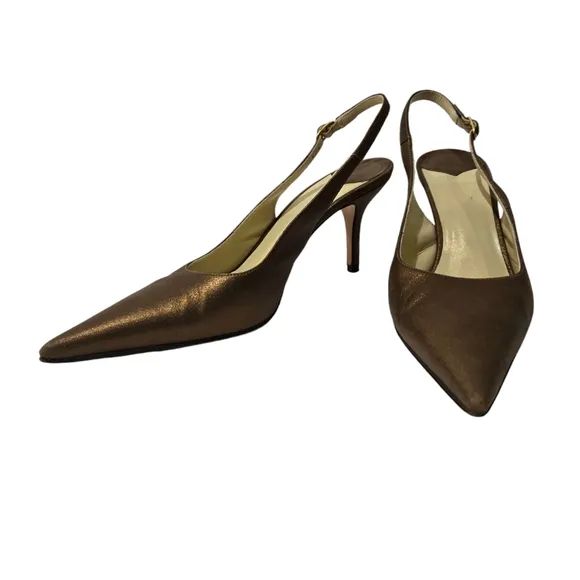 Faconnable Bronze Gold Pointed Toe Slingback Heels 6.5
