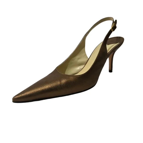Faconnable Bronze Gold Pointed Toe Slingback Heels 6.5