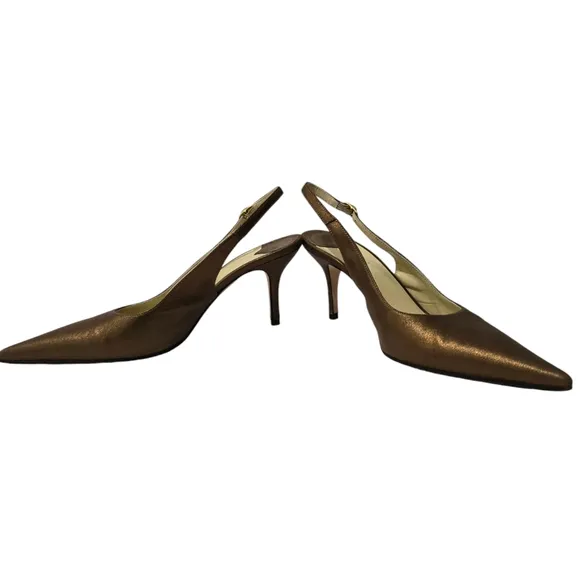 Faconnable Bronze Gold Pointed Toe Slingback Heels 6.5