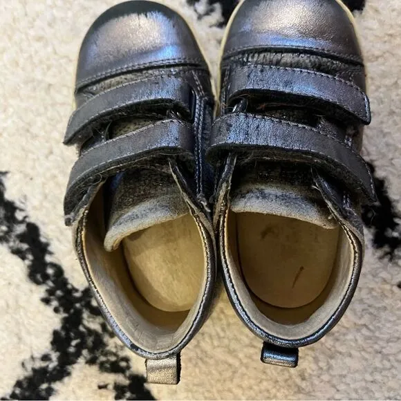 Falcotto Metallic Steel Leather Velcro Sneakers Size 21 EU 5.5 US