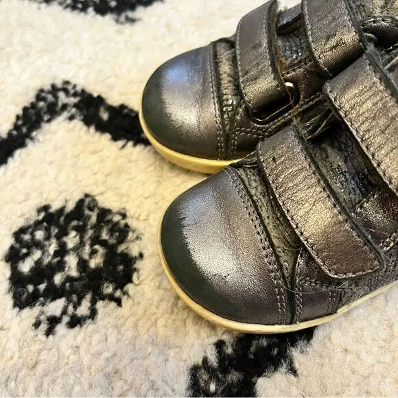 Falcotto Metallic Steel Leather Velcro Sneakers Size 21 EU 5.5 US