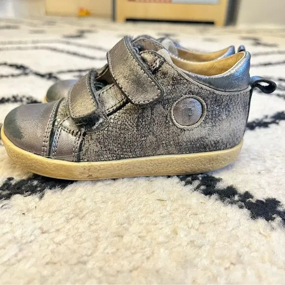 Falcotto Metallic Steel Leather Velcro Sneakers Size 21 EU 5.5 US