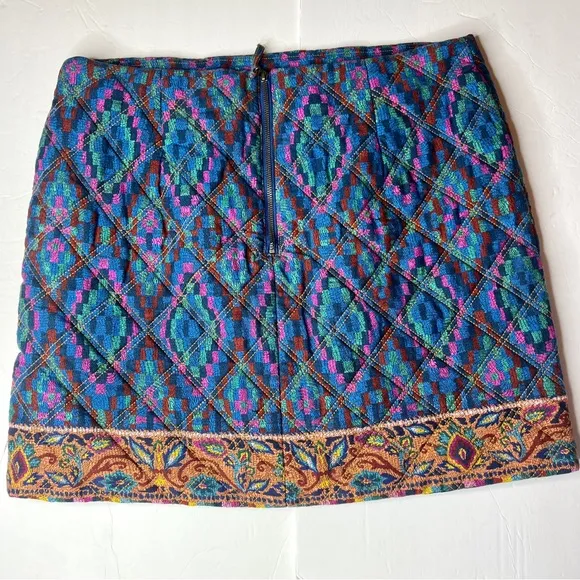Farm Rio Tapestry Scarf Blue Quilted Mini Skirt  - Size XL - NEW