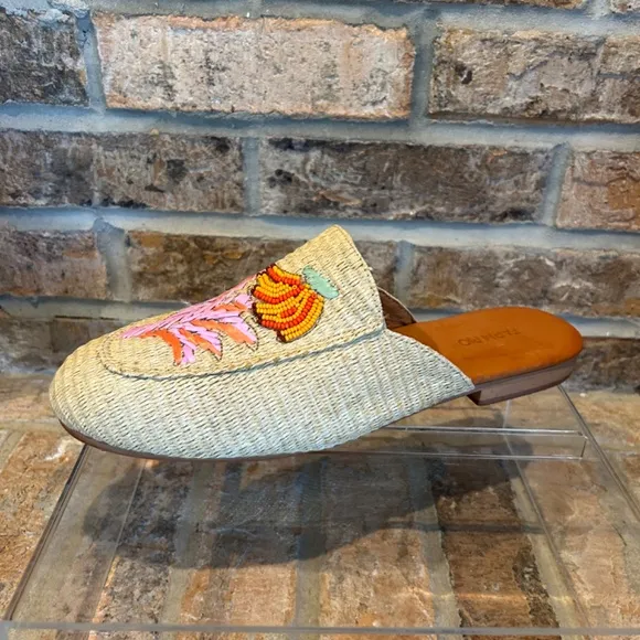 Farm Rio Tropical Beaded Raffia Mule - Size US 11