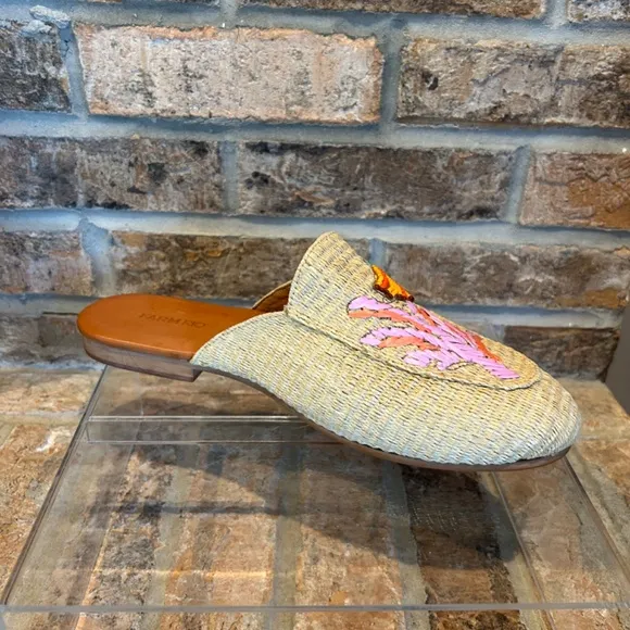 Farm Rio Tropical Beaded Raffia Mule - Size US 11