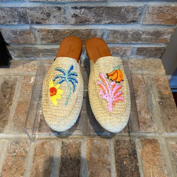 Farm Rio Tropical Beaded Raffia Mule - Size US 11