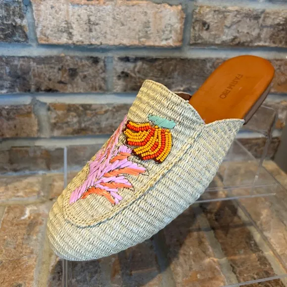 Farm Rio Tropical Beaded Raffia Mule - Size US 11