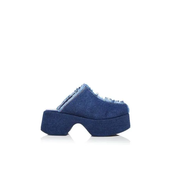 FARM RIO Womens Navy Denim 1-1/2&quot; Platform Toe Platform Slip On Clogs Shoes 7
