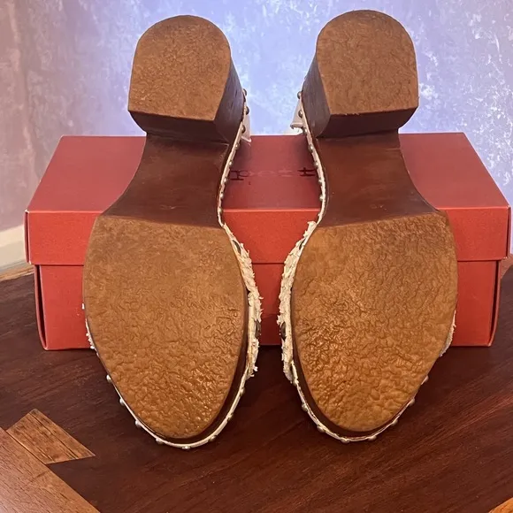 Felmini Python Leather Platform Clogs with Wooden Heel and ankle straps