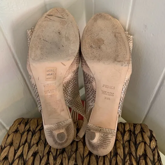Fendi Snake Skin Slingback Pumps in Natural Cream